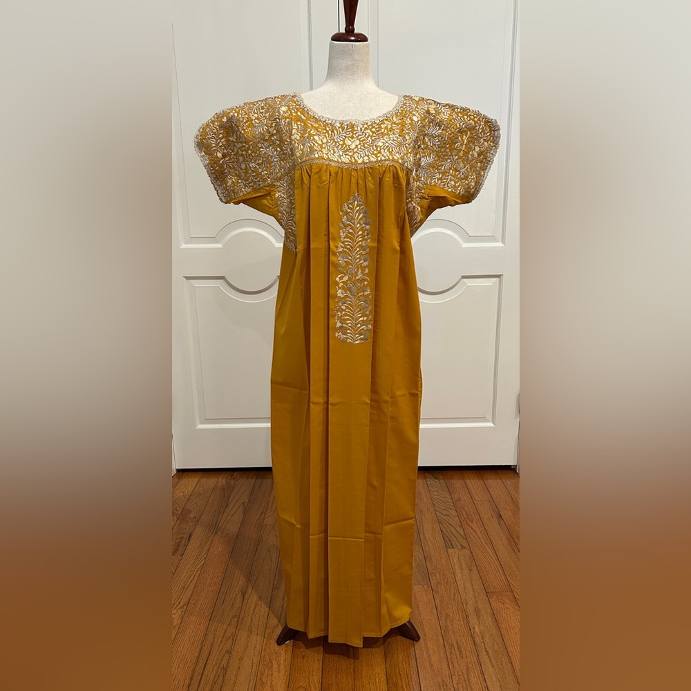 XL San Antonino Maxi Dress,Oax,Mexican dress Hand Embroidered with Silk threads.